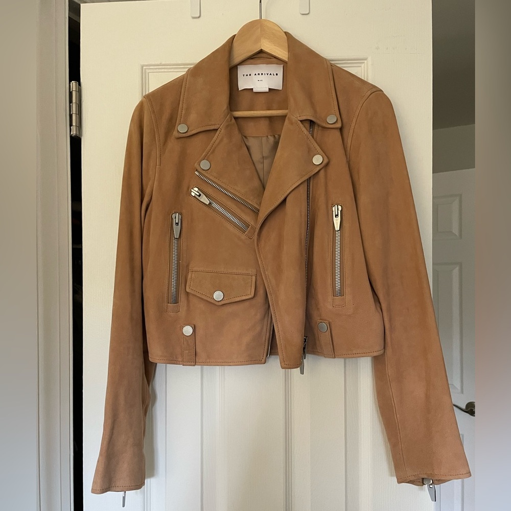 The Arrivals Tan Suede Moto Jacket